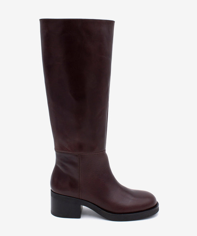 ICITA - Bota alta cómoda de tacón bajo con suela de goma en piel lisa semibrillo - Zapatos m. oscuro - Zapatos de mujer Ángel Alarcón - Women Shoes 2026