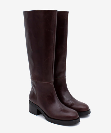 ICITA - Bota alta cómoda de tacón bajo con suela de goma en piel lisa semibrillo - Zapatos m. oscuro - Zapatos de mujer Ángel Alarcón - Women Shoes 2026
