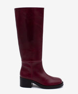 ICITA - Bota alta cómoda de tacón bajo con suela de goma en piel lisa semibrillo - Zapatos burdeos - Zapatos de mujer Ángel Alarcón - Women Shoes 2026