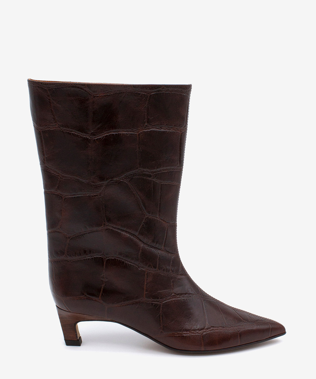 ELISHA - Bota gaucha de caña baja y tacón cómodo de piel print croco - Zapatos m. oscuro - Zapatos de mujer Ángel Alarcón - Women Shoes 2026