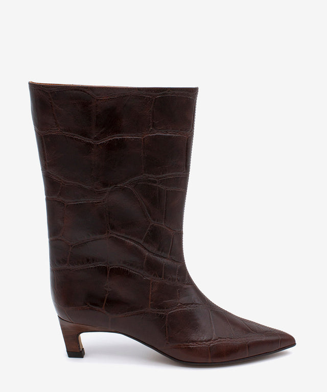 ELISHA - Bota gaucha de caña baja y tacón cómodo de piel print croco - Zapatos m. oscuro - Zapatos de mujer Ángel Alarcón - Women Shoes 2026
