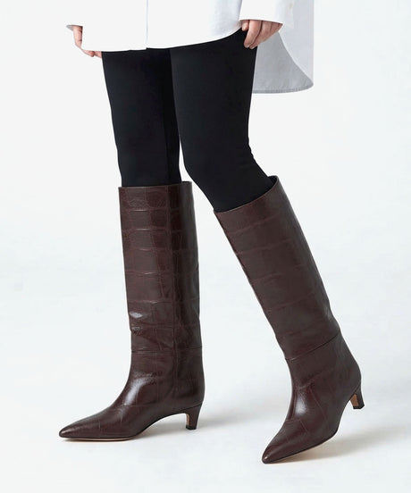 GEMINA - Bota alta de tacón fino de piel print croco - Zapatos m. oscuro - Zapatos de mujer Ángel Alarcón - Women Shoes 2026