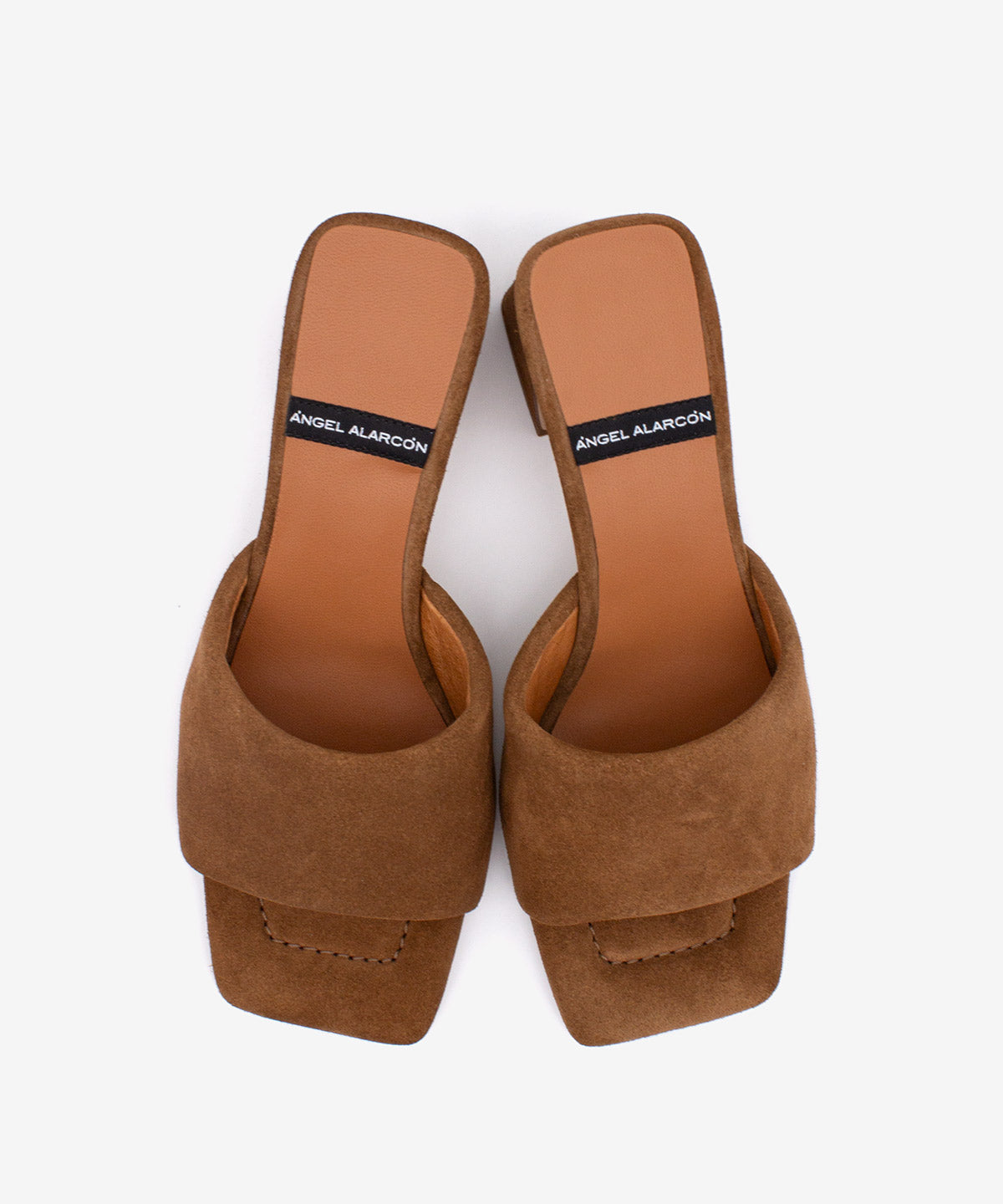 STREEP - Mule con tacón de diseño ancho de serraje – marrón – Talla 38 – Ángel Alarcón