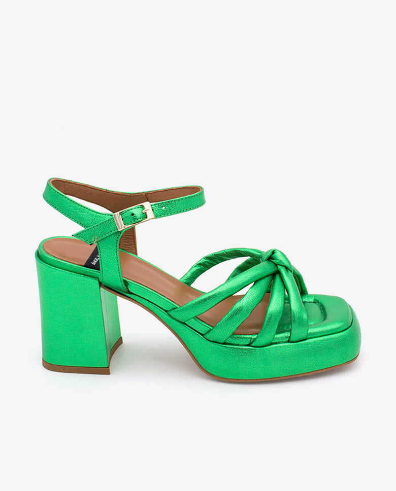 ESTEFAN – Sandalia de piel metalizada acolchada con tacón alto y plataforma – verde – Talla 36 – Ángel Alarcón