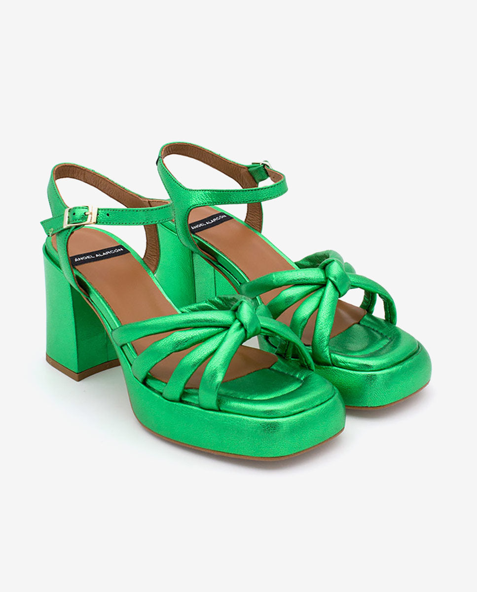ESTEFAN – Sandalia de piel metalizada acolchada con tacón alto y plataforma – verde – Talla 37 – Ángel Alarcón