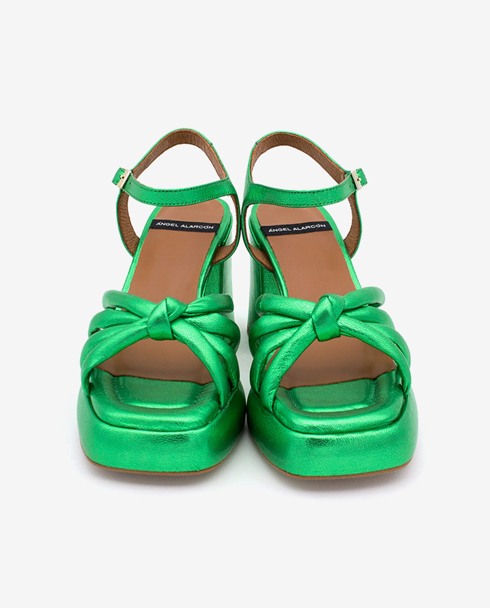 ESTEFAN – Sandalia de piel metalizada acolchada con tacón alto y plataforma – verde – Talla 39 – Ángel Alarcón