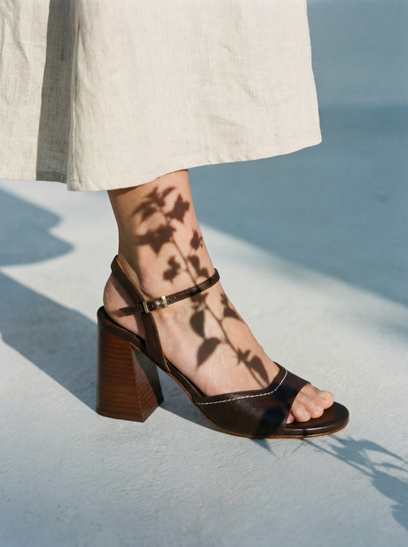 LUISA – Sandale à talon haut en cuir naturel avec bride cheville