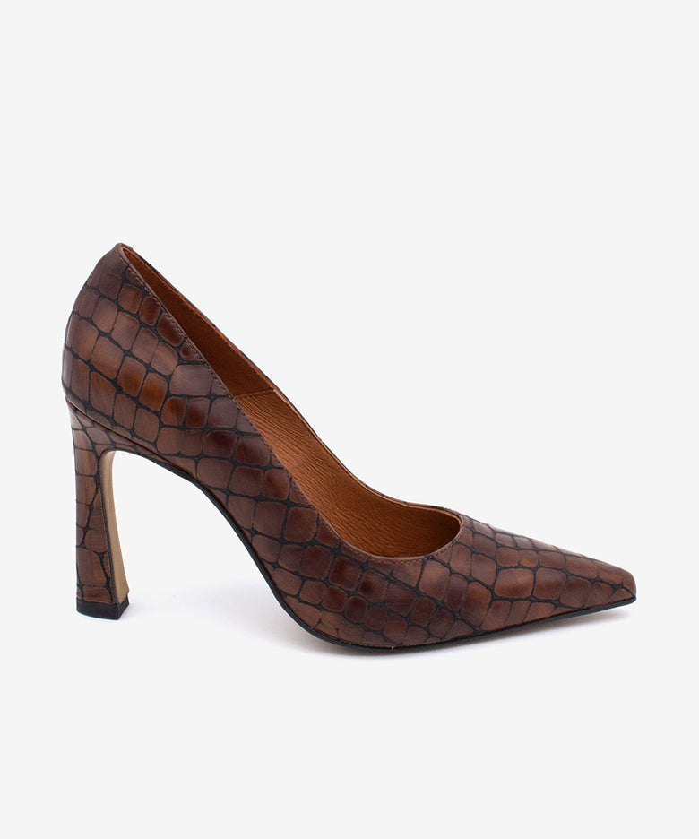 LARIAH – Stiletto de mujer elegante y sofisticado de piel croco – marrón – Talla 35 – Ángel Alarcón